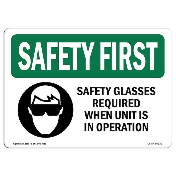 OSHA Sign, Glasses Required When, 24in X 18in Alum, 24" W, 18" H, Landscape, OS-SF-A-1824-L-10939